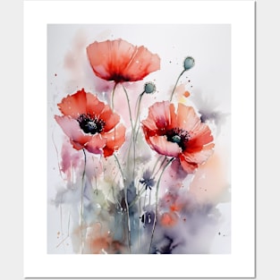 Watercolor flowers poppies Posters and Art